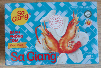 Croustilles de riz au goût crevette Sa Giang — face avant de l’emballage